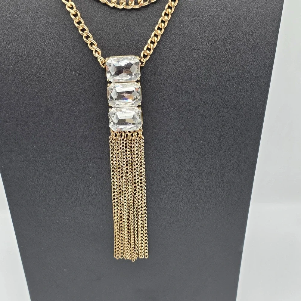 Womens Multi Strand Gold Tone‎ Womens Necklace Fringe Long Pendant 34